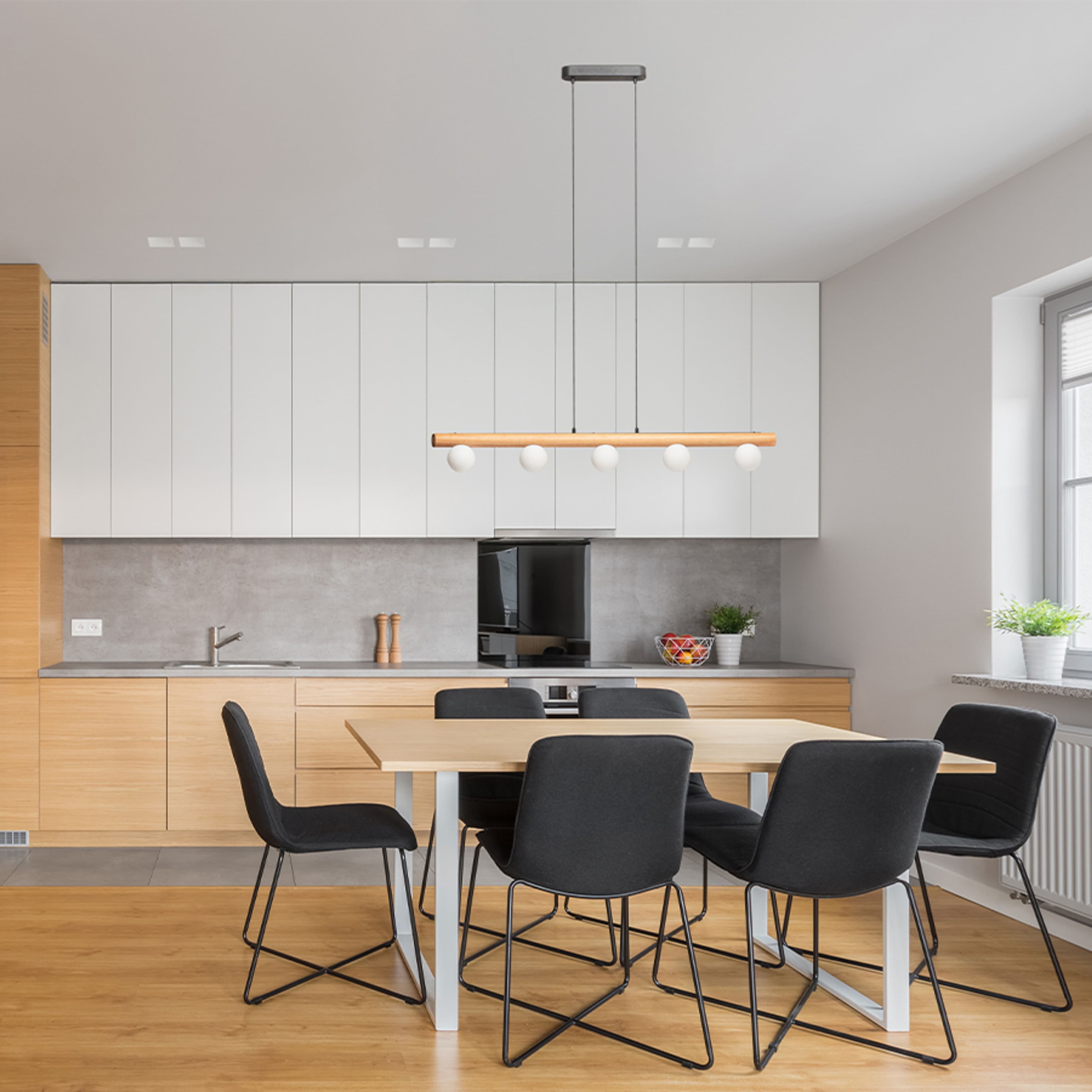 NOCTIS Pendelleuchte Holz / Opalglas